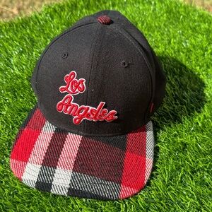 Black and Red Los Angeles Plaid Cap One Size